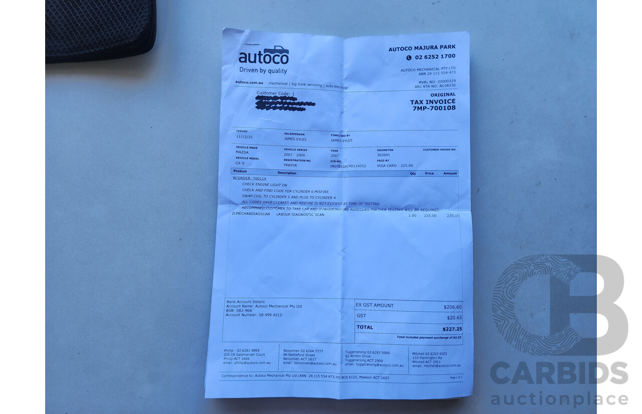 11/2008 Mazda Cx-9 Luxury  4d Wagon Black 3.7L