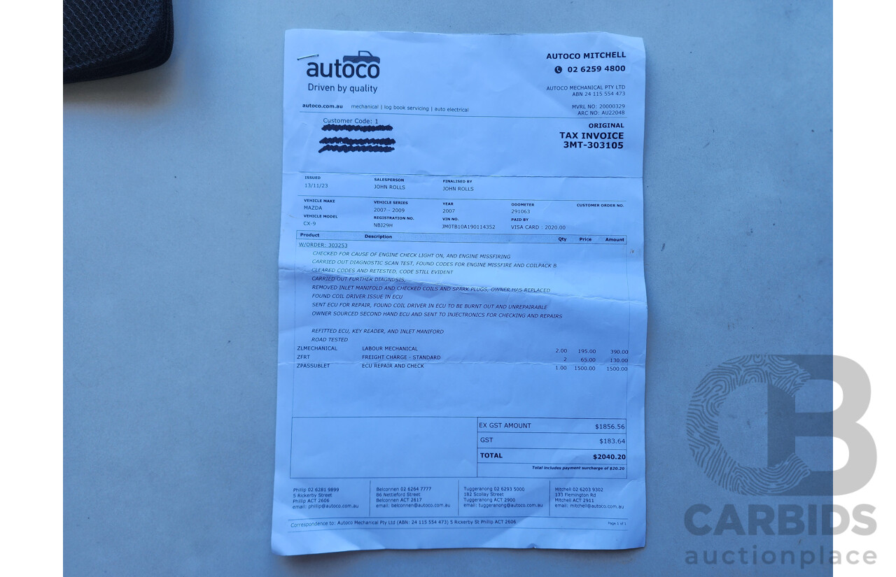 11/2008 Mazda Cx-9 Luxury  4d Wagon Black 3.7L