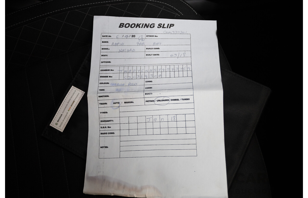 03/2018 Skoda Rapid  92 TSI NH MY18 4D Wagon Corrida Red Turbo 1.4L