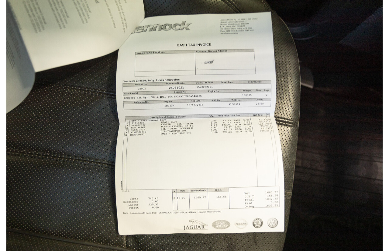 9/2015 Land Rover Range Rover Sport SDV8 HSE Dynamic LW MY16 4d Wagon Santorini Black V8 4.4L