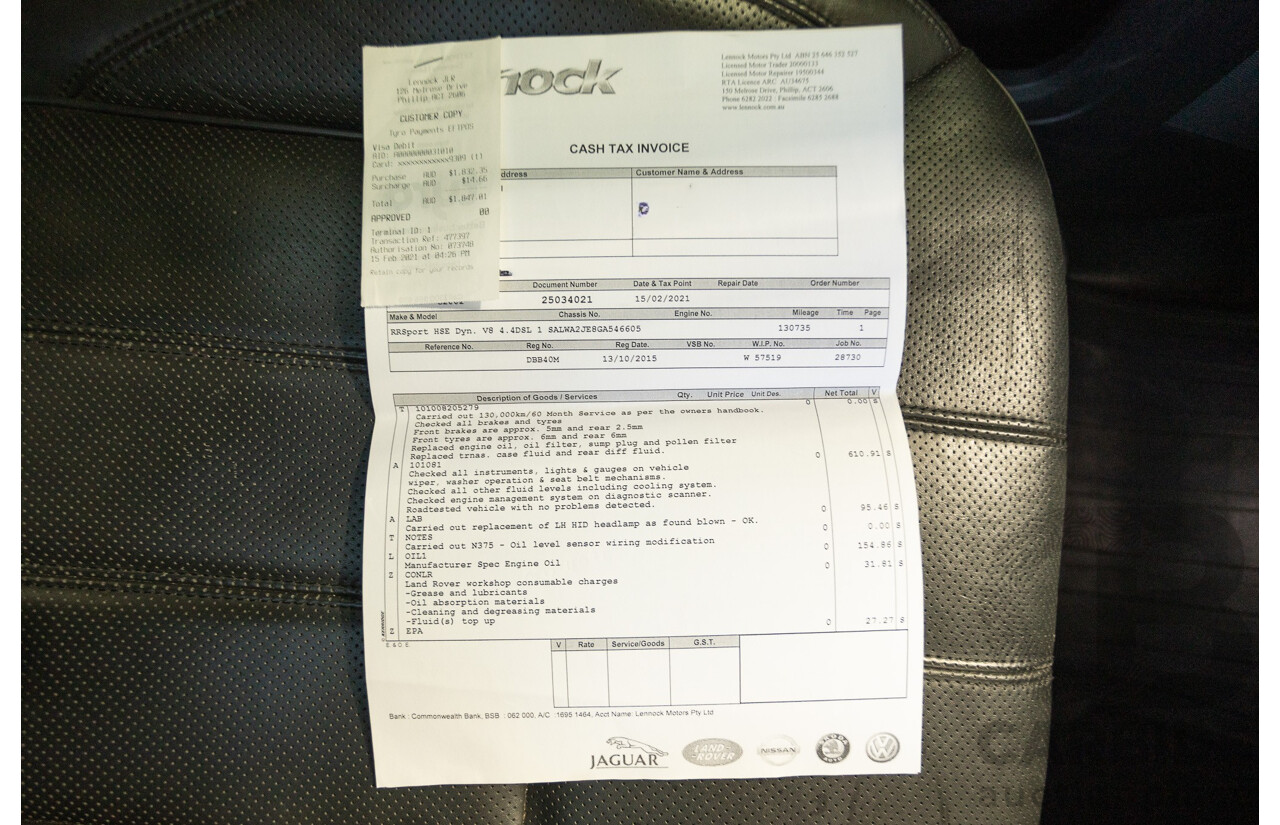 9/2015 Land Rover Range Rover Sport SDV8 HSE Dynamic LW MY16 4d Wagon Santorini Black V8 4.4L