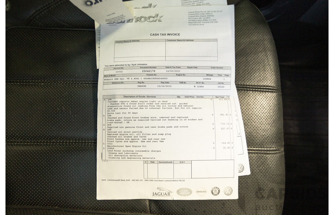 9/2015 Land Rover Range Rover Sport SDV8 HSE Dynamic LW MY16 4d Wagon Santorini Black V8 4.4L