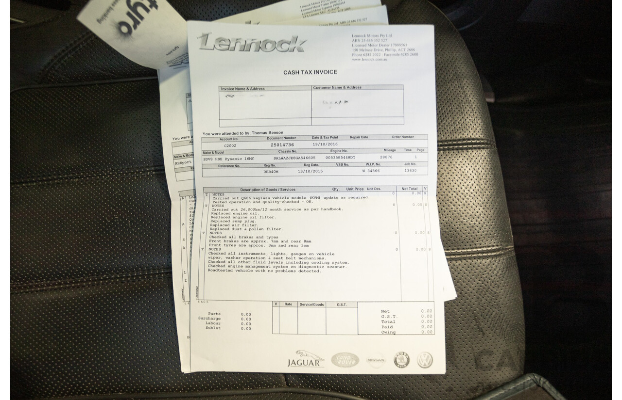 9/2015 Land Rover Range Rover Sport SDV8 HSE Dynamic LW MY16 4d Wagon Santorini Black V8 4.4L