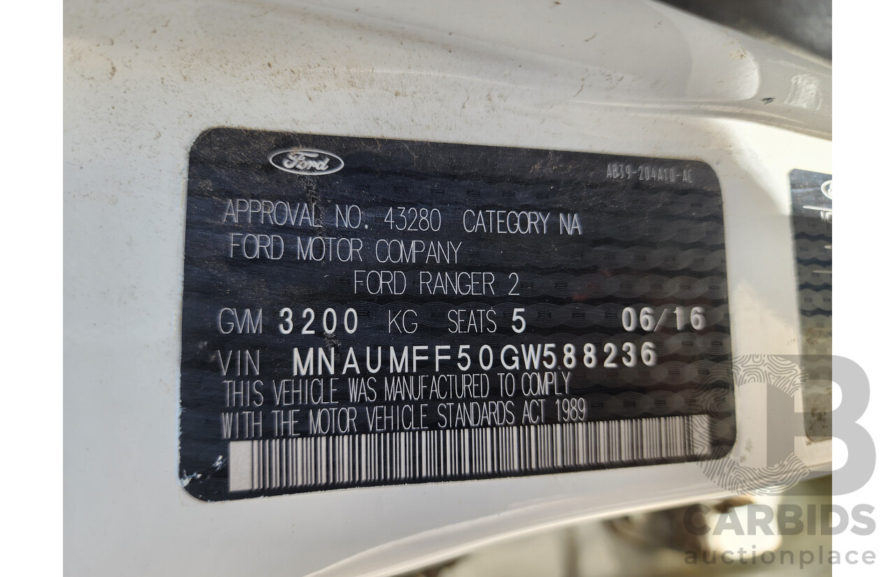 6/2016 Ford Ranger XLS 3.2 (4x4) PX MKII Dual Cab Utility White 3.2L