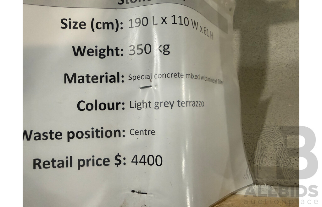 Stone Bath - Light Grey Terrazzo, 190L X 110W X 61H - ORP $4,400.00