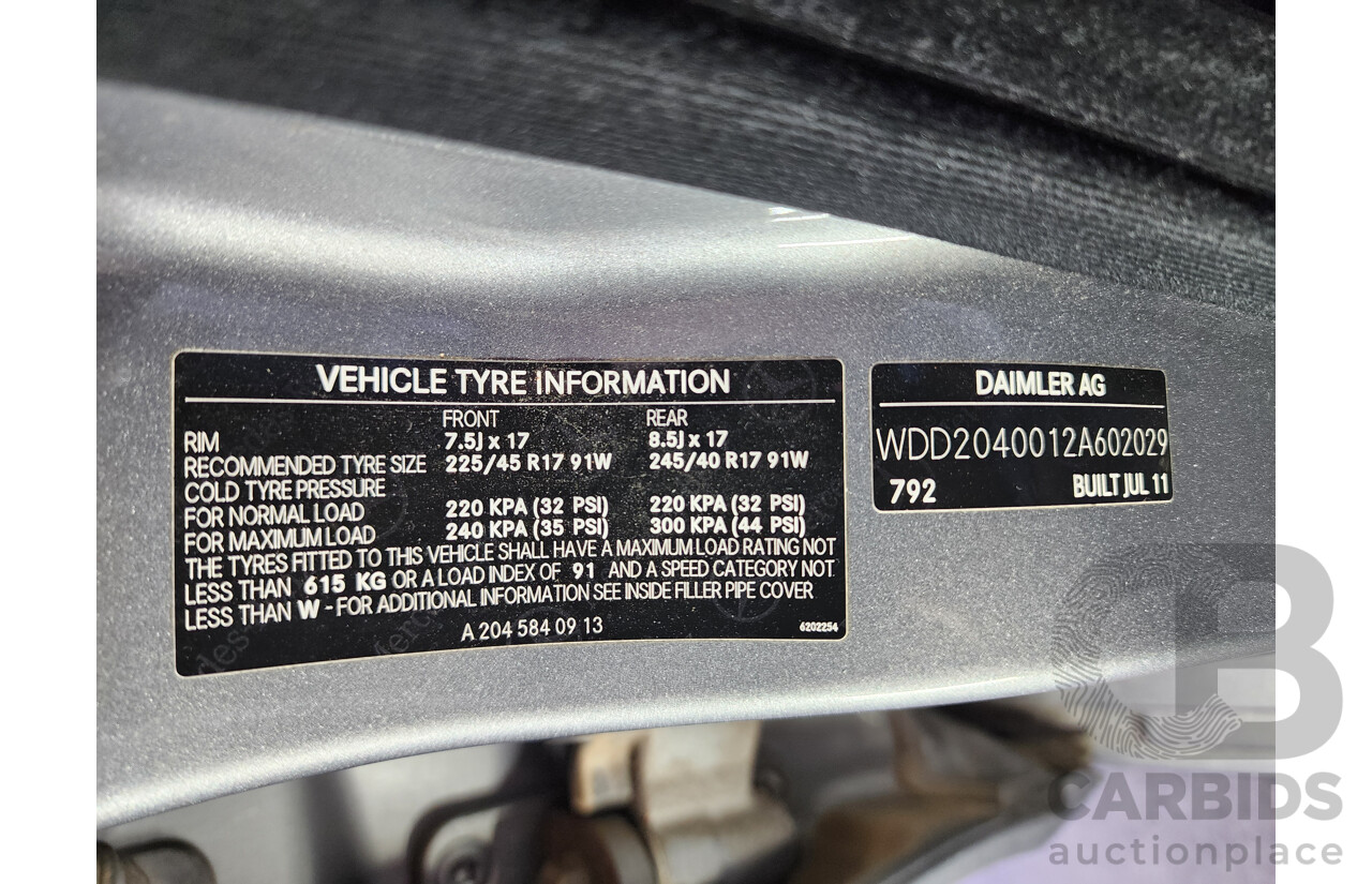 9/2011 Mercedes-Benz C200 CDI BE W204 MY11 4d Sedan Silver Turbo Diesel 2.1L