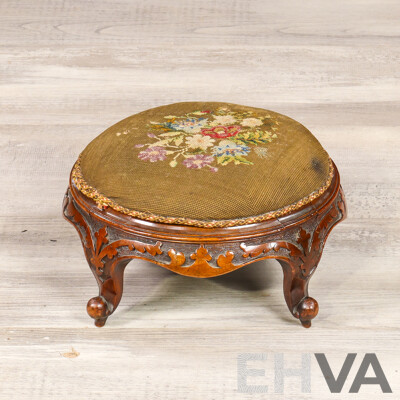 Victorian Oak Footstool with Tapestry Top