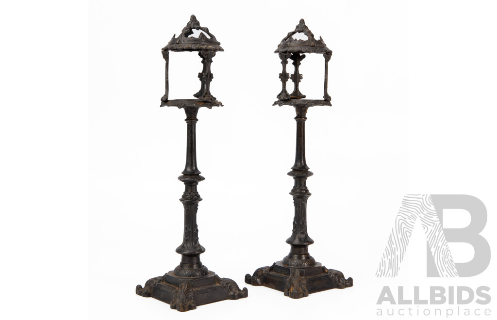 Pair of Ornate Pewter E G Zimmerman Candlesticks with Pierced Caps
