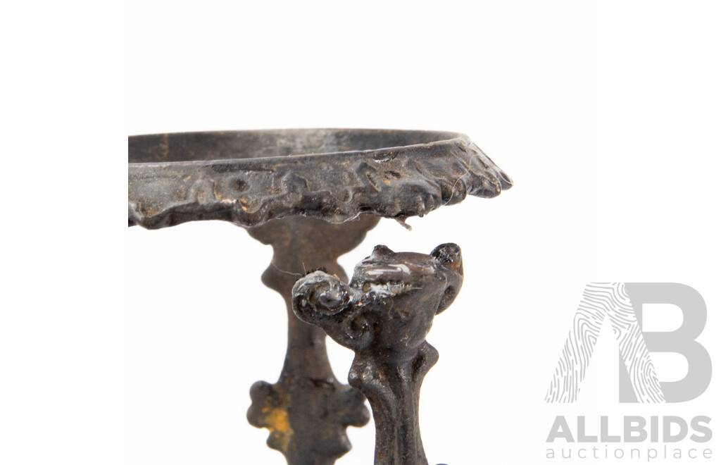 Pair of Ornate Pewter E G Zimmerman Candlesticks with Pierced Caps