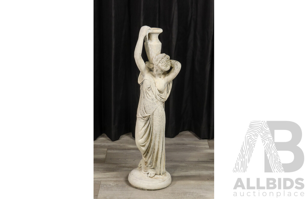 Vintage Concrete Water Fountain of a Urn Carring Maiden