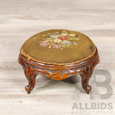 Victorian Oak Footstool with Tapestry Top