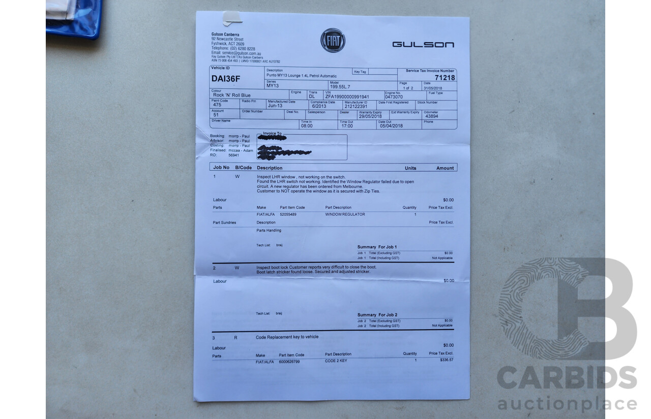 10/2013 Fiat Punto Lounge MY13 5d Hatchback Blue 1.4L