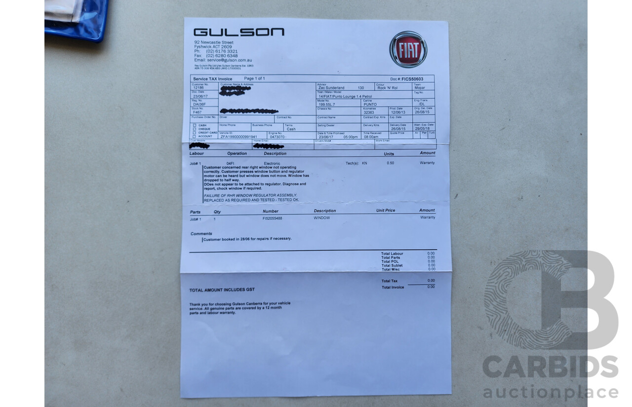 10/2013 Fiat Punto Lounge MY13 5d Hatchback Blue 1.4L