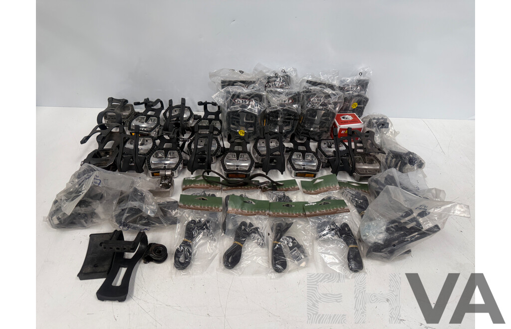 Spin Bike Pedals with Half Toe Clips + Wellgo Straps + Spares