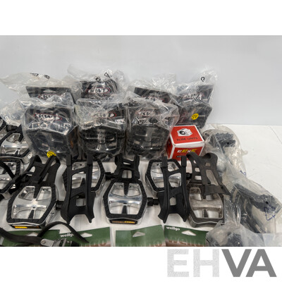 Spin Bike Pedals with Half Toe Clips + Wellgo Straps + Spares