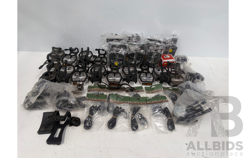 Spin Bike Pedals with Half Toe Clips + Wellgo Straps + Spares