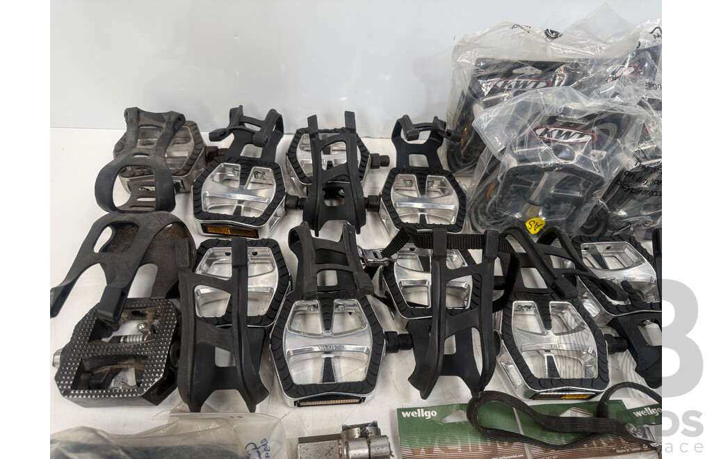 Spin Bike Pedals with Half Toe Clips + Wellgo Straps + Spares
