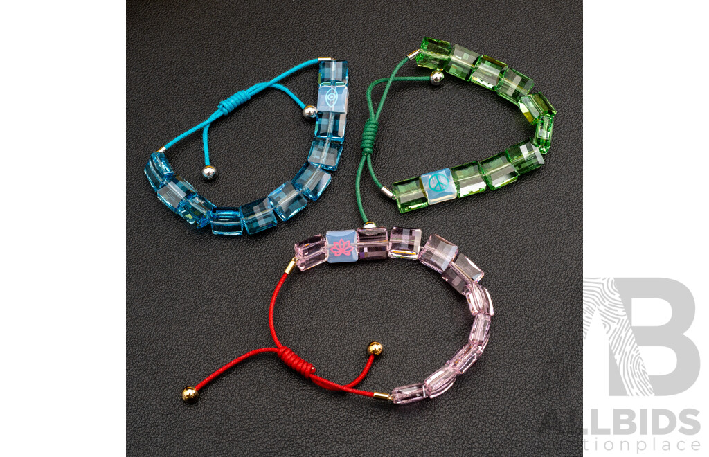 Swarovski Set of Three Letra Crystal Bracelets Pink/Green/Blue