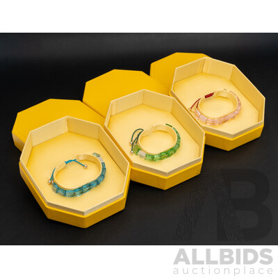 Swarovski Set of Three Letra Crystal Bracelets Pink/Green/Blue