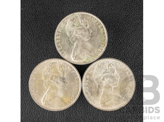 Three Australian 1966 Round Silver Fifty Cent Coins .800