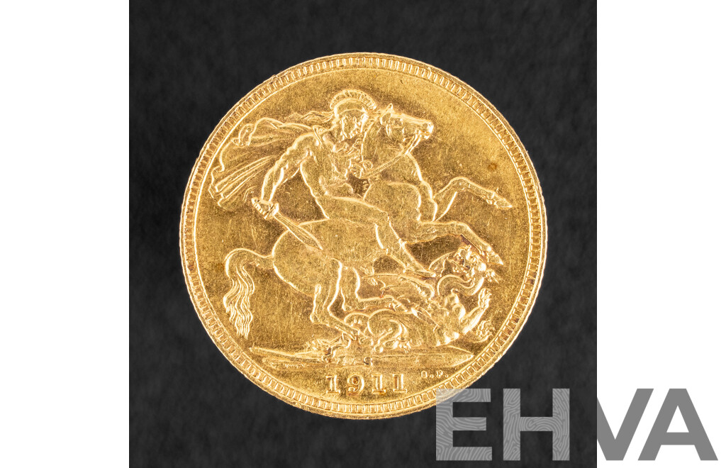 Australian 1911 KGV Gold Sovereign, Sydney Mint, High Grade .917
