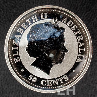 Australian Perth Mint 2000 Silver Fifty Cent Coin, Lunar Series I, Year of the Dragon .999