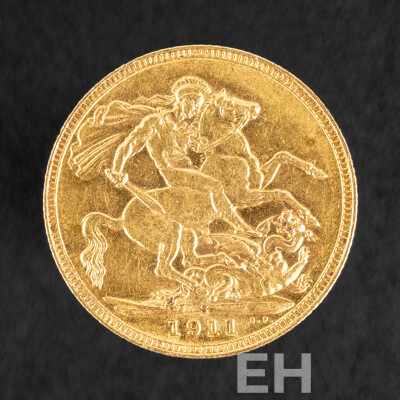 Australian 1911 KGV Gold Sovereign, Sydney Mint, High Grade .917