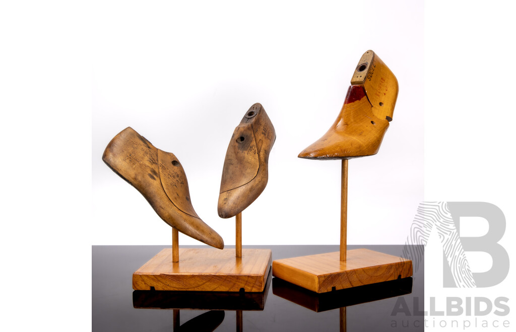 Collection of Three Mounted Vintage Cobblers Shoe Lasts
