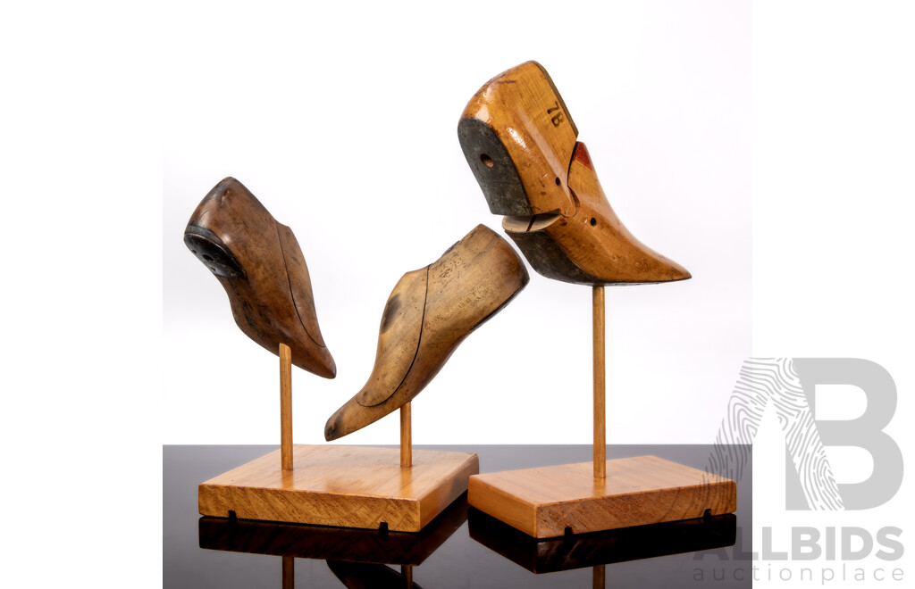 Collection of Three Mounted Vintage Cobblers Shoe Lasts