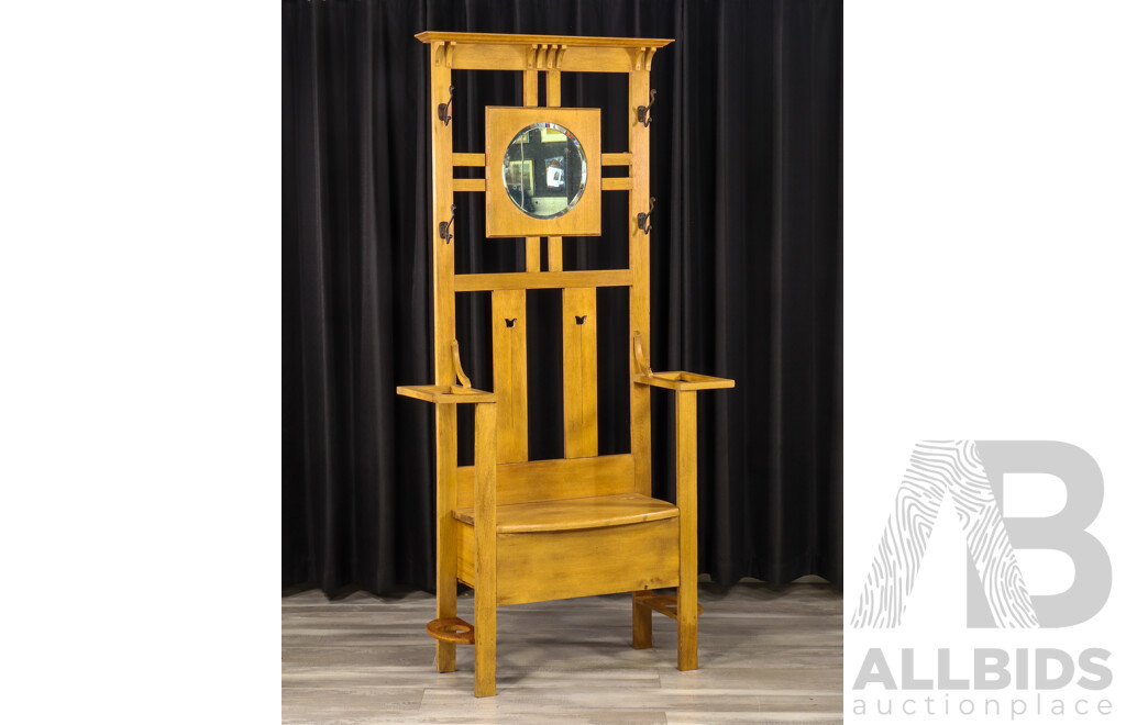Edwardian Oak Hall Stand with Central Mirror