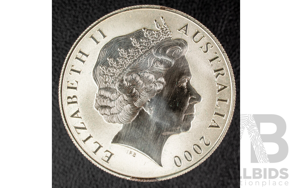 Australian RAM 2000 Frosted Silver One Dollar Coin, Silver Roo .999