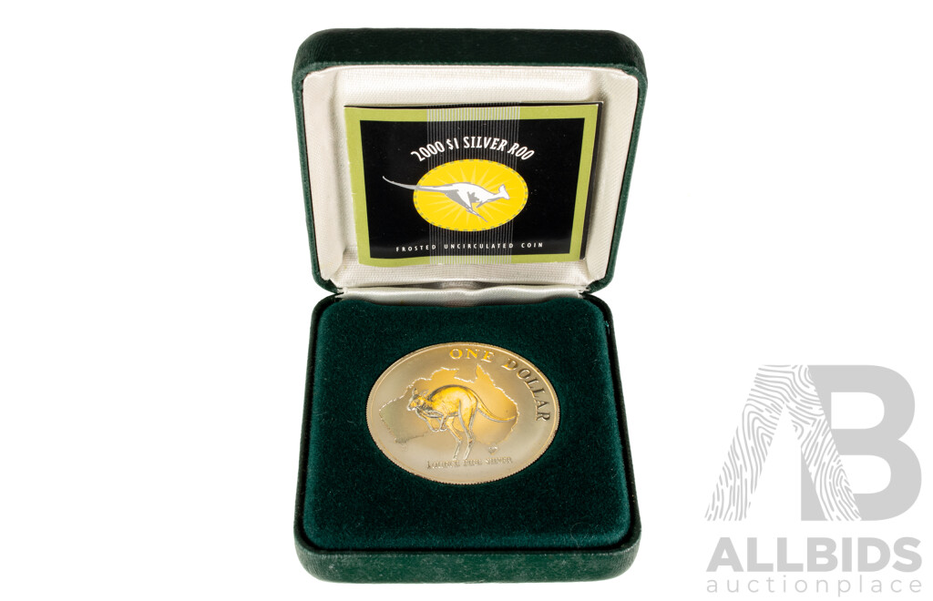 Australian RAM 2000 Frosted Silver One Dollar Coin, Silver Roo .999