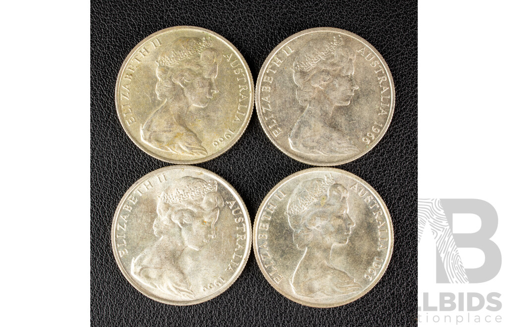 Four Australian 1966 Round Silver Fifty Cent Coins .800
