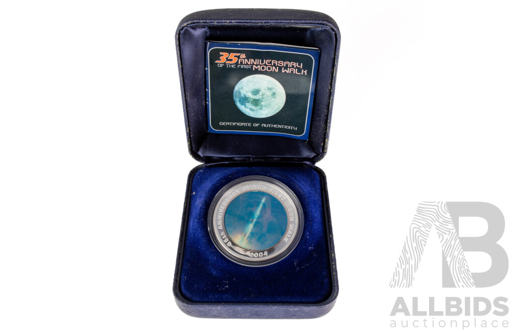 Australian Perth Mint 2004 Silver One Dollar Coin, 35th Anniversary of the First Moon Walk .999
