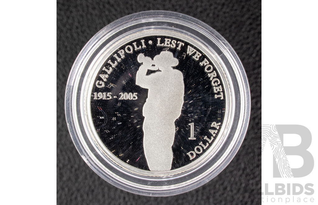 Australian RAM 2005 Silver Proof One Dollar Coin, Gallipoli 1915-2005 .999