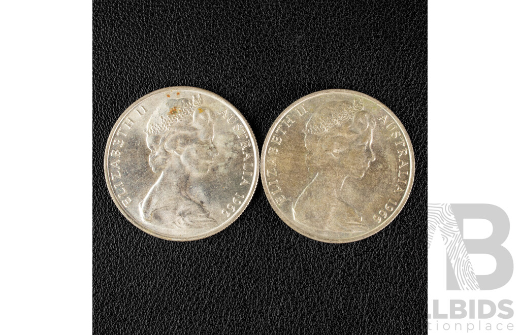 Two Australian 1966 Round Silver Fifty Cent Coins .800