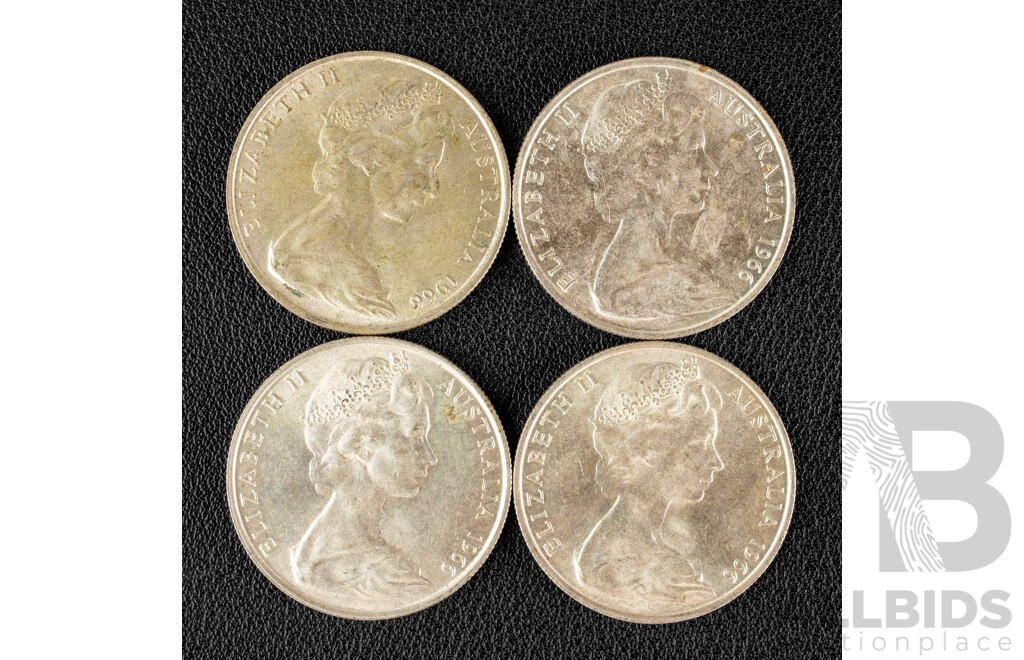 Four Australian 1966 Round Silver Fifty Cent Coins .800
