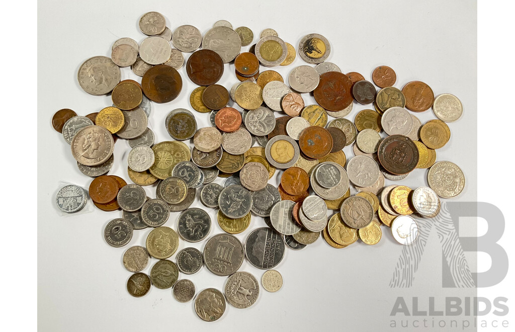 Collection of International Vintage Coins Including Silver USA 1944 Quarter, 1941 Dime, New Zealand 1939 Threepence, India 1917 Two Annas, 1891 Sarawak One Cent, UK, France, Netherlands, PNG, Greece and More - Approximately 775 Grams