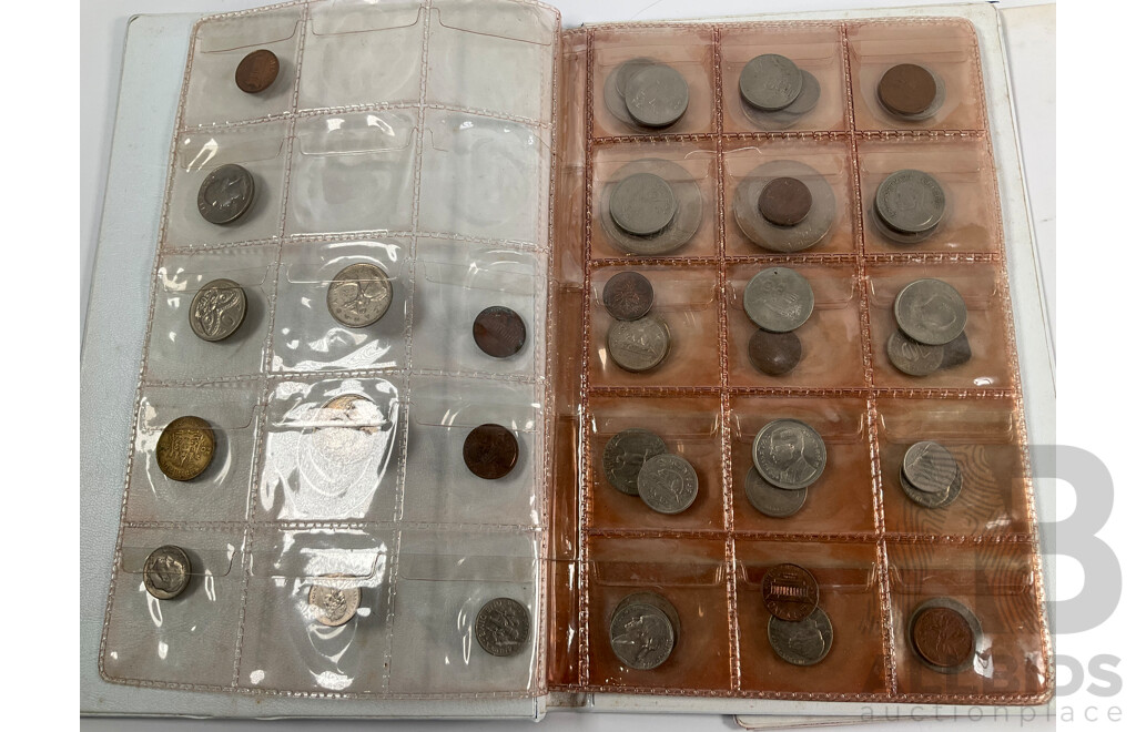 Two Coin Albums of Vintage International Coins Including South Africa Republic 1894 Silver Sixpence, Great Britain 1834 Silver Shilling, France, USA, Australia, Canada