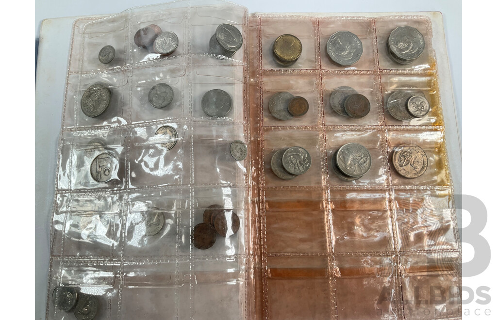 Two Coin Albums of Vintage International Coins Including South Africa Republic 1894 Silver Sixpence, Great Britain 1834 Silver Shilling, France, USA, Australia, Canada