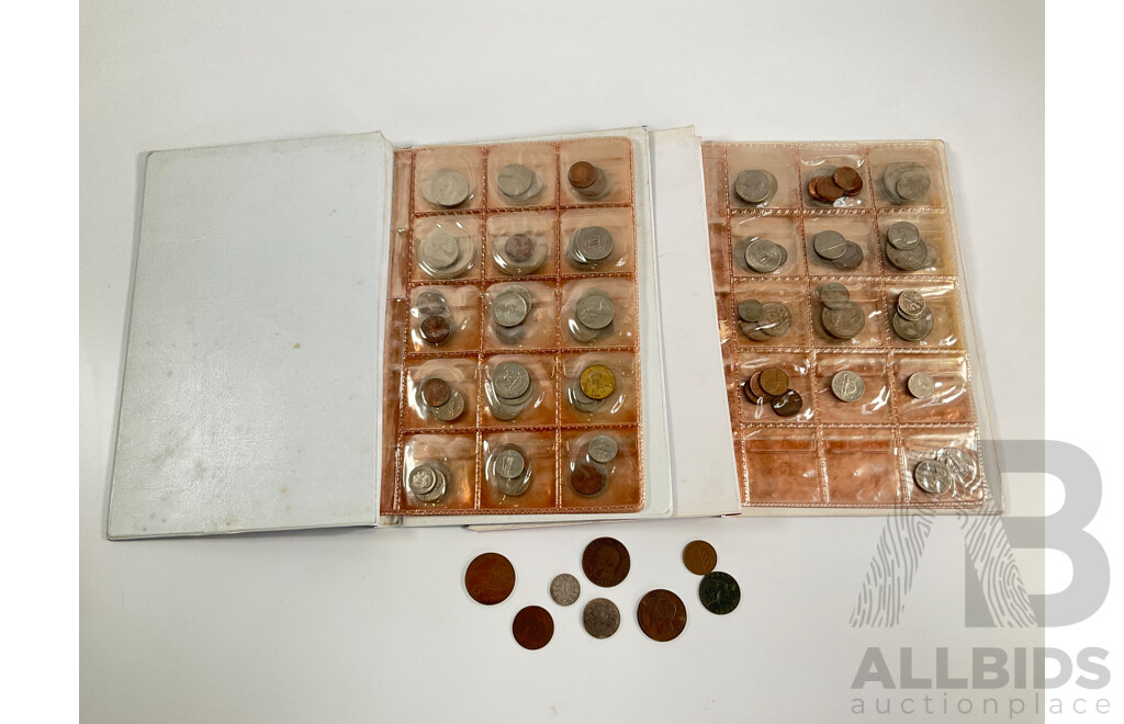 Two Coin Albums of Vintage International Coins Including South Africa Republic 1894 Silver Sixpence, Great Britain 1834 Silver Shilling, France, USA, Australia, Canada