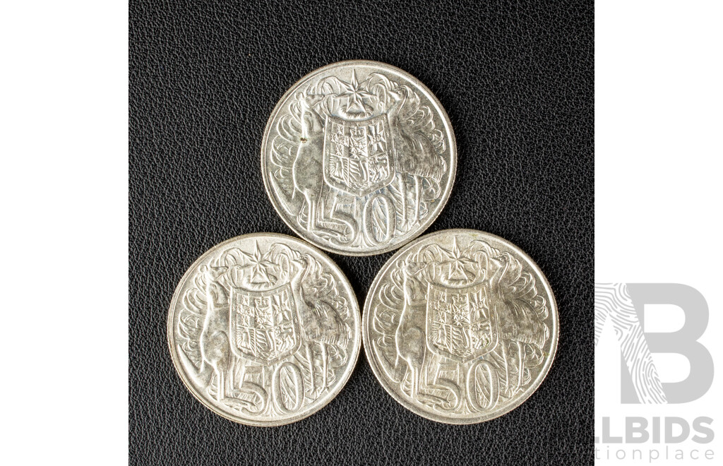 Three Australian 1966 Round Silver Fifty Cent Coins .800