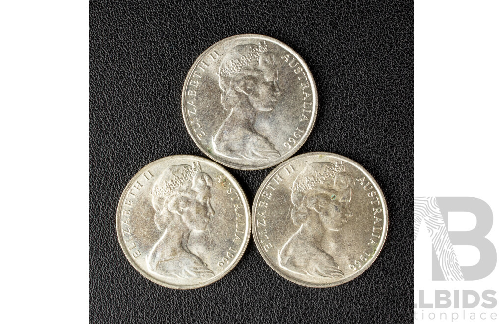 Three Australian 1966 Round Silver Fifty Cent Coins .800
