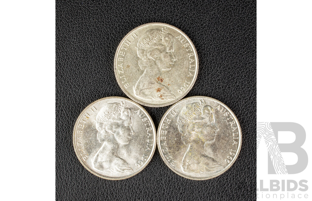 Three Australian 1966 Round Silver Fifty Cent Coins .800