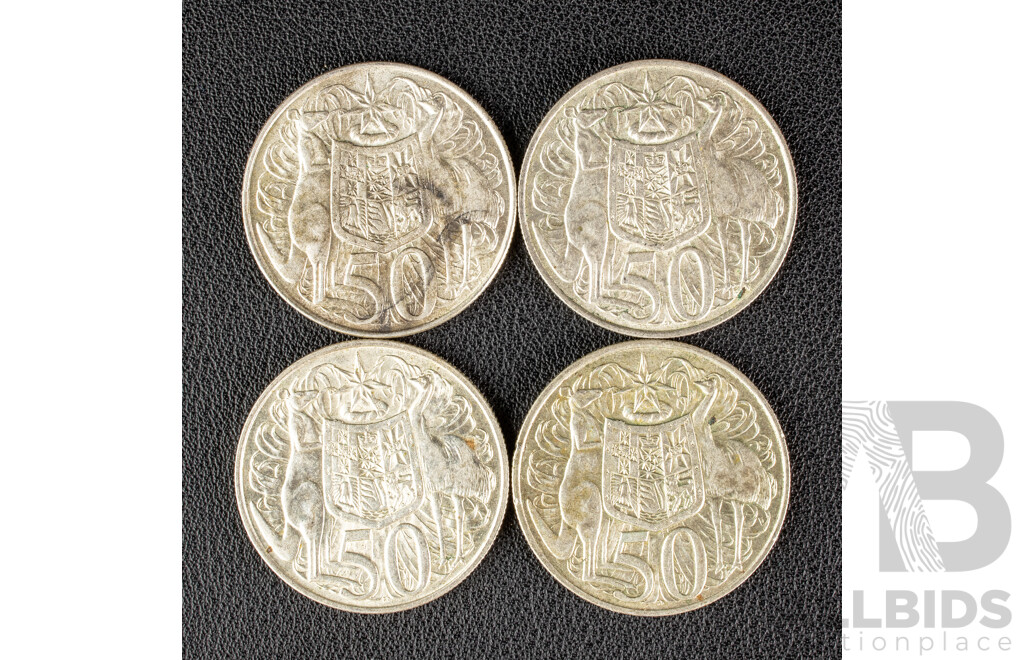 Four Australian 1966 Round Silver Fifty Cent Coins .800