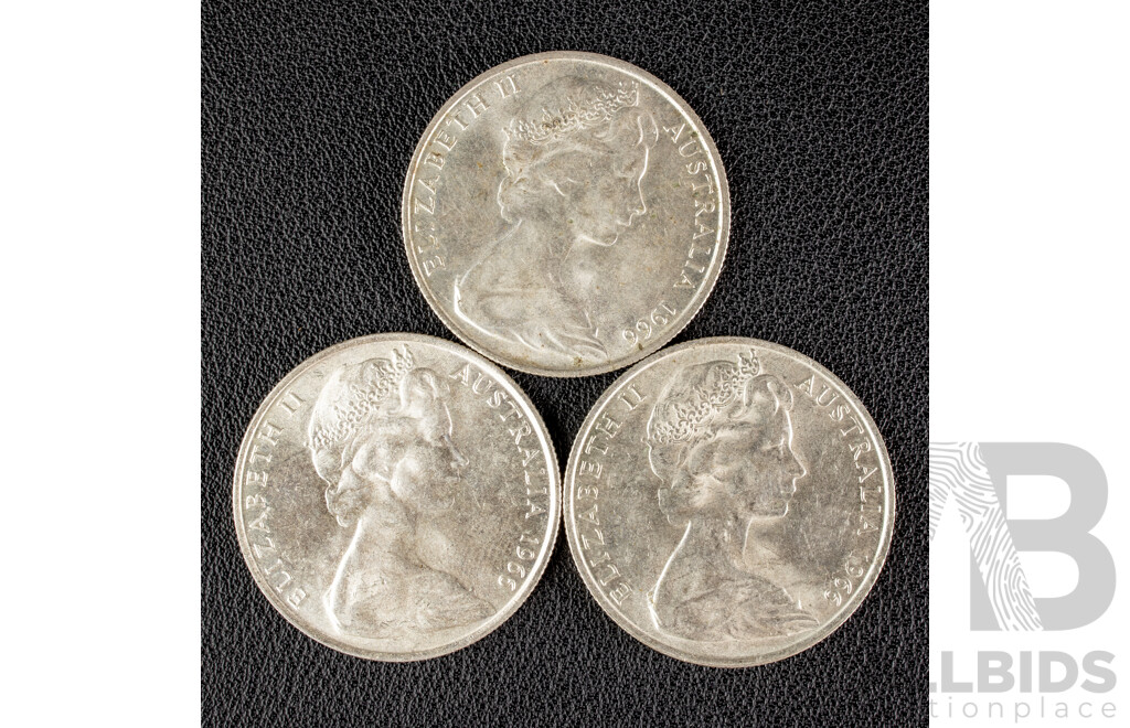 Three Australian 1966 Round Silver Fifty Cent Coins .800