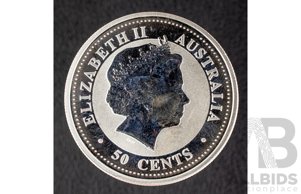 Australian Perth Mint 2000 Silver Fifty Cent Coin, Lunar Series I, Year of the Dragon .999