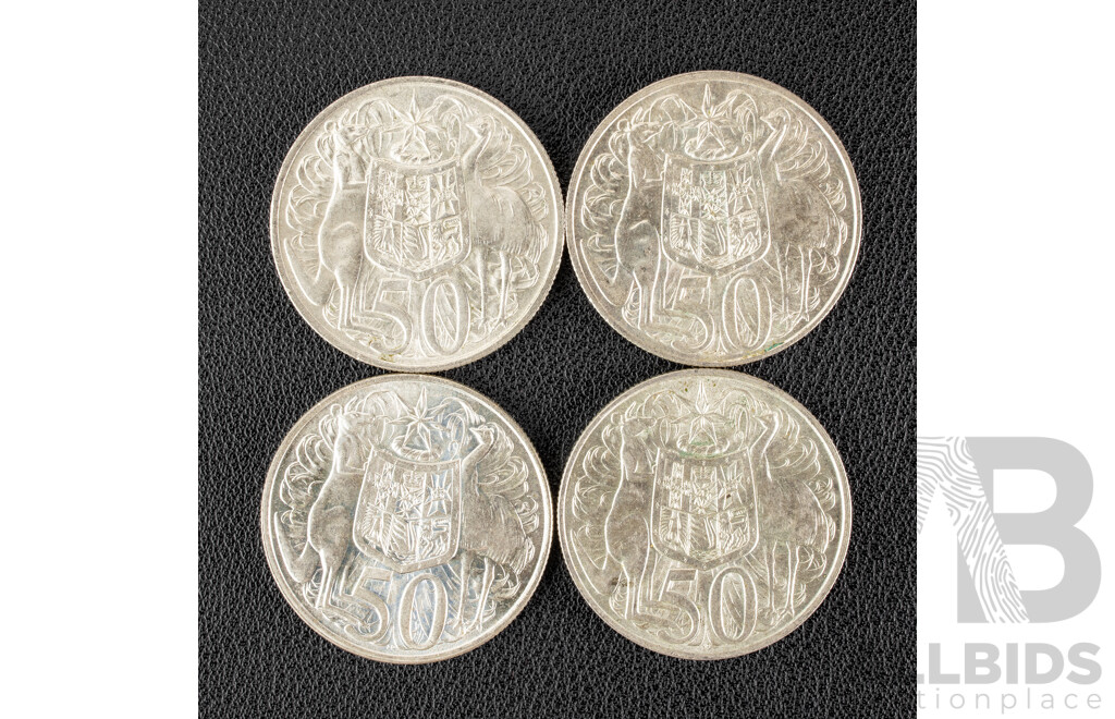 Four Australian 1966 Round Silver Fifty Cent Coins .800