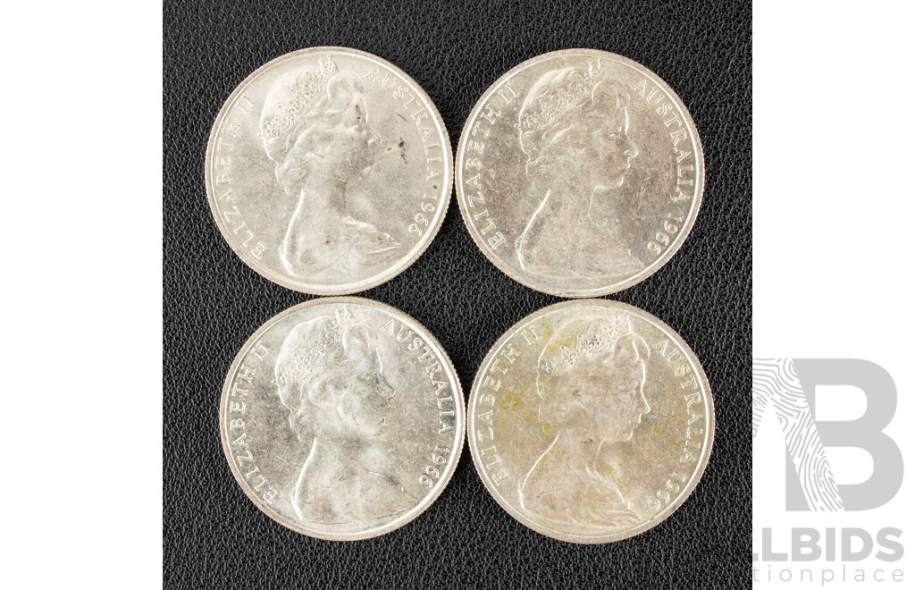 Four Australian 1966 Round Silver Fifty Cent Coins .800
