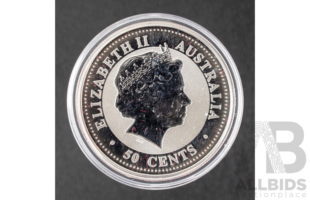 Australian Perth Mint 2000 Silver Fifty Cent Coin, Lunar Series I, Year of the Dragon .999